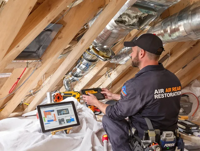 Foxborough Air Duct Cleaning technician performing precise duct repair work in Foxborough