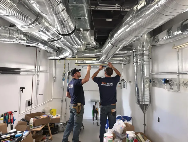 Foxborough Air Duct Cleaning technician applying professional duct sealing solutions in Foxborough