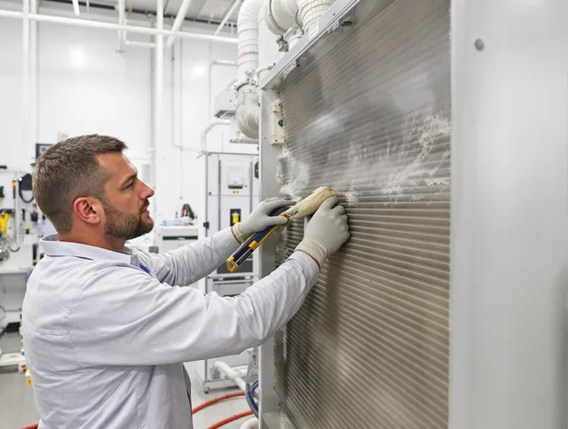 Foxborough Air Duct Cleaning technician performing precision commercial coil cleaning at a Foxborough business