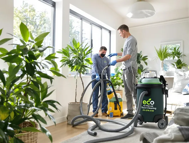 Foxborough Air Duct Cleaning technician performing eco-friendly duct cleaning using sustainable methods in Foxborough