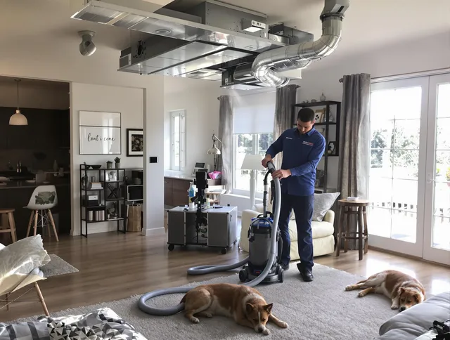 Foxborough Air Duct Cleaning technician performing detailed indoor duct cleaning for improved air quality in Foxborough